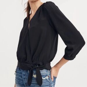 Madewell 100% Silk Wrap Top Blouse Black Small